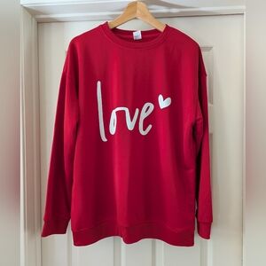 New Red Love Sweatshirt Size Large With Small White Heart